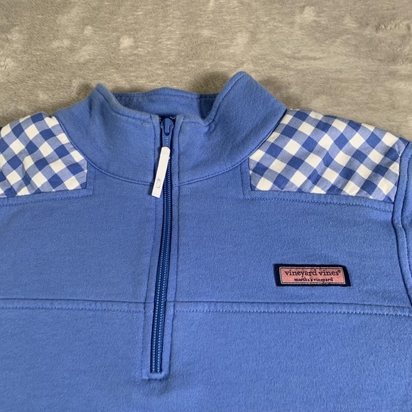 Vineyard Vines Pullover Womens Medium Blue Shep Sweater 1/4 Zip Gingham Patch - Picture 2 of 10